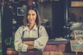 Asian woman barista successful small business owner standing in