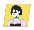 Asian woman with bob hairstyle and sunglasses flat color cartoon avatar icon