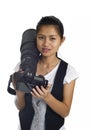 Asian woman with cam and tele