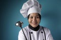 Asian Woman Chef Making Soup, Chef Holding Kitchen Tool Ladle Royalty Free Stock Photo