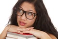 Asian woman close glasses books