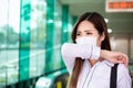 Asian woman cough with mask