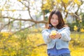 Asian woman cute with flower portrait Thai smile Royalty Free Stock Photo