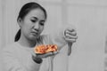 Asian woman on dieting for good health concept Royalty Free Stock Photo