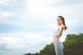 Asian woman doing yoga fitness exercise Royalty Free Stock Photo