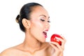 Asian woman eating apple and living healthy Royalty Free Stock Photo