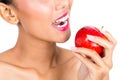 Asian woman eating apple and living healthy Royalty Free Stock Photo