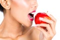 Asian woman eating apple Royalty Free Stock Photo