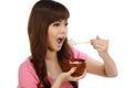 Asian Woman Eating Japanese Food Royalty Free Stock Photo