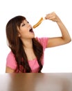 Asian Woman Eating Japanese Food Royalty Free Stock Photo