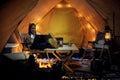 Asian woman enjoy in they tent in camping trip on night time with many star on the sky Royalty Free Stock Photo