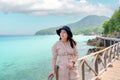 Asian woman enjoying on tropical sea in sunny day Royalty Free Stock Photo