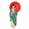 Asian Woman In Ethnic Japanese Garment Vector Illustration. Japan Female In National Vintage Costume