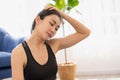 Asian woman exercises In the fitness studio, practice neck stretching and meditation for better health