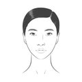 Asian Woman face. Black and white line sketch front portrait Royalty Free Stock Photo