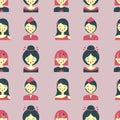 Asian woman face seamless pattern, profession job career suit for textile design and packaging Royalty Free Stock Photo