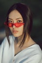 Asian woman fashion close-up portrait outdoors Royalty Free Stock Photo