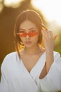 Asian woman fashion close-up portrait outdoors Royalty Free Stock Photo