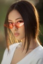 Asian woman fashion close-up portrait outdoors Royalty Free Stock Photo