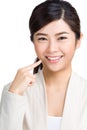 Asian woman finger point to her teeth Royalty Free Stock Photo