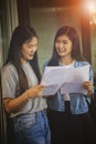 Asian woman freelance relaxing meeting in home office