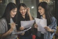 Asian woman freelance relaxing meeting in home office