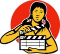 Asian Woman Girl With Movie Clapboard Royalty Free Stock Photo