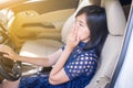 Asian woman hand holding her mouth and nose because of bad smell Royalty Free Stock Photo