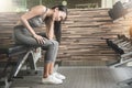 Asian woman having neck pain after workout Royalty Free Stock Photo