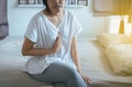 Asian woman having or symptomatic reflux acids Royalty Free Stock Photo