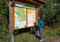 Multi-language interpretive sign and map in Eifel National Park, Germany