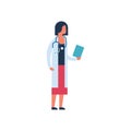 Asian woman hold clipboard medical doctor stethoscope profile icon female healthcare concept full length flat