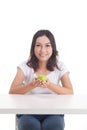 Asian woman hold green apple Royalty Free Stock Photo