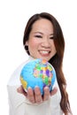 Asian Woman Holding Globe Royalty Free Stock Photo