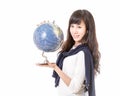 Asian woman holding globe Royalty Free Stock Photo