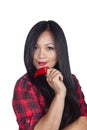 Asian Woman holding red pepper Royalty Free Stock Photo