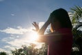 Asian woman in hot summer - heat stroke concept. Royalty Free Stock Photo