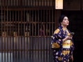 Asian woman in kimono in Higashichaya geisha district of Kanazawa