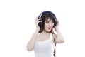 Asian woman listen music via wireless headphone