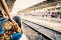 Asian woman miss a train Royalty Free Stock Photo
