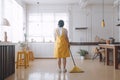 asian woman mop or cleaning living room , created with Generative AI technology Royalty Free Stock Photo