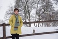 Asian Woman on Mount Gurten, Bern in Winter, Switzerland, Europe Royalty Free Stock Photo