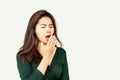 Asian woman open mouth and checking her breath having problem with bad smell Royalty Free Stock Photo