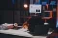 Asian woman overwork and sleep on the table after she feeling very try.Depression and anxiety.Chinese office girl sleeping after Royalty Free Stock Photo