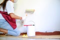 Asian woman painter painting Job in room Royalty Free Stock Photo