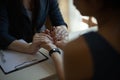 Asian woman patient talking with her therapist in the office. Healthcare concept of professional psychologist doctor consult Royalty Free Stock Photo