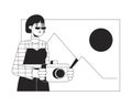 Asian woman photographer bw concept vector spot illustration