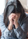 Asian woman prayer praying for christianity holy spirit belief, forgiveness on religion concept, or depressed person with anxiety