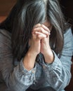 Asian woman prayer praying for christianity holy spirit belief, forgiveness on religion concept, or depressed person with anxiety