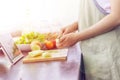 Asian woman prepare ingredients for cooking follow cooking online